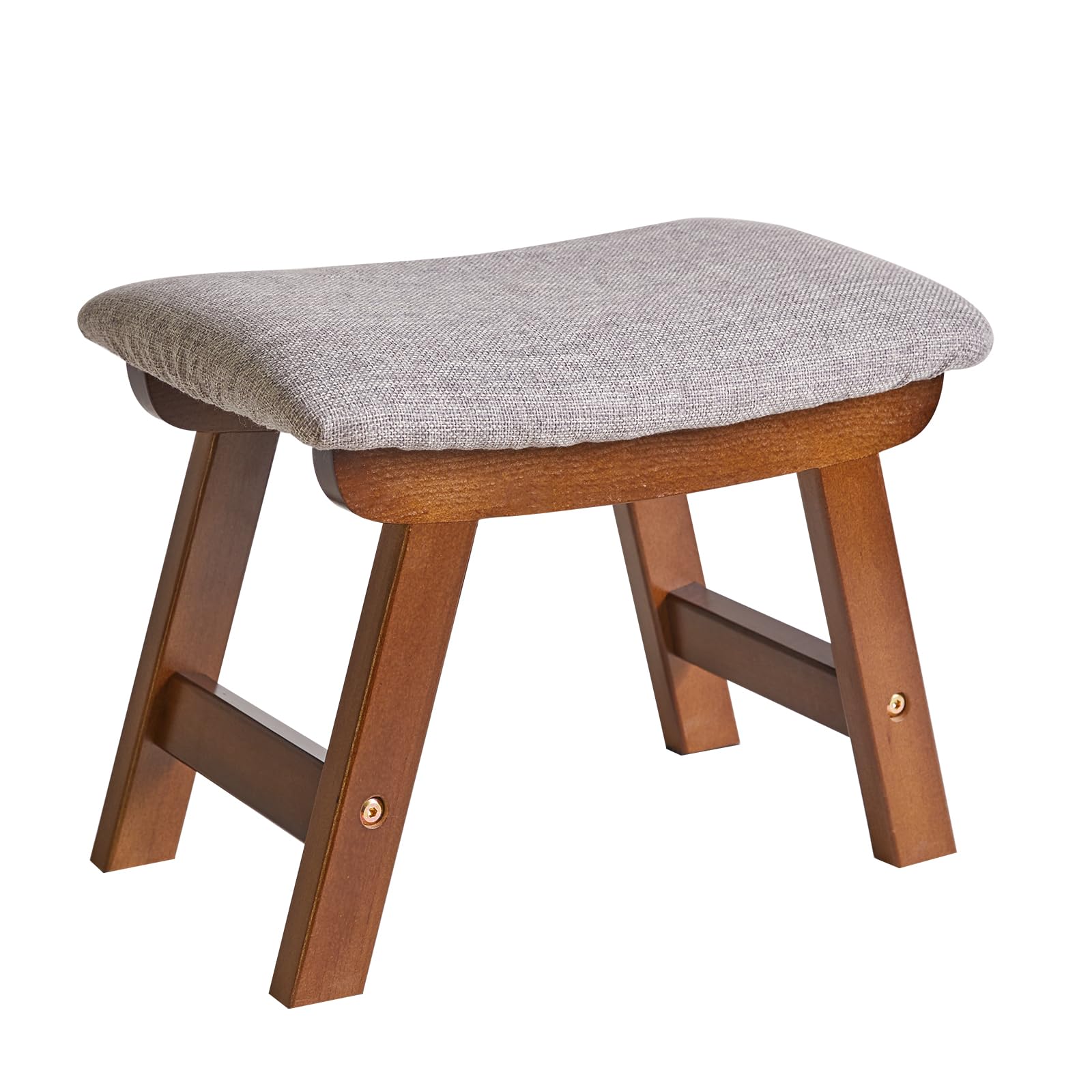 Aibiju Foot Stool, Ottoman Pouffe Stool, Low Stool Fabric Sofa Stool Cover 4 Beech Legs Suitable for Bedroom, Living Room and Kitchen, (Brown Leg + Grey cushion), YDEU-1355