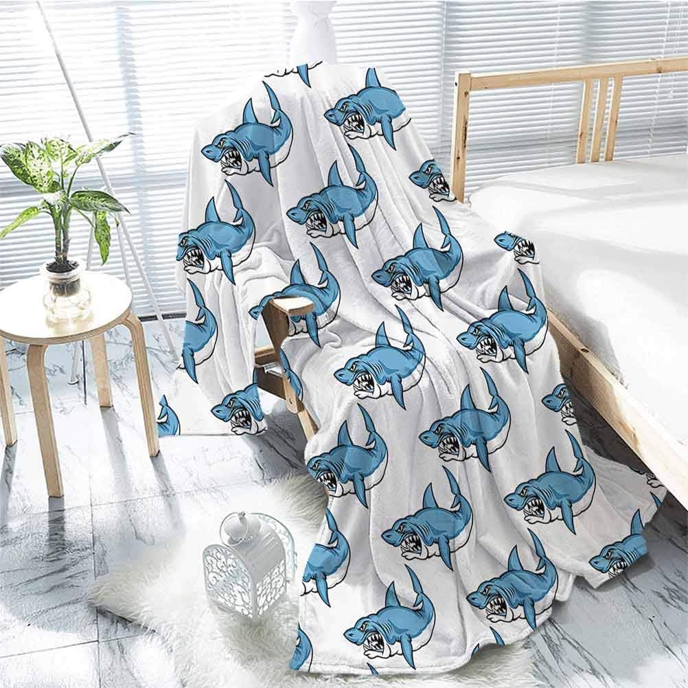 jecycleus Sea Animals Decor Luxury Special Grade Blanket Fierce Predator Wild Shark Swimming Teeth Bite Nautical Theme Pattern Multi-Purpose use for Sofas etc. W60 x L70 Inch
