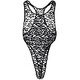 IWEMEK Men's One-Piece High Cut G String Underwear Wrestling Singlet Leotard Bodysuit Thongs