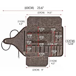 TOURBON Waxed Canvas Tool Roll Up Bag, 25-Pocket