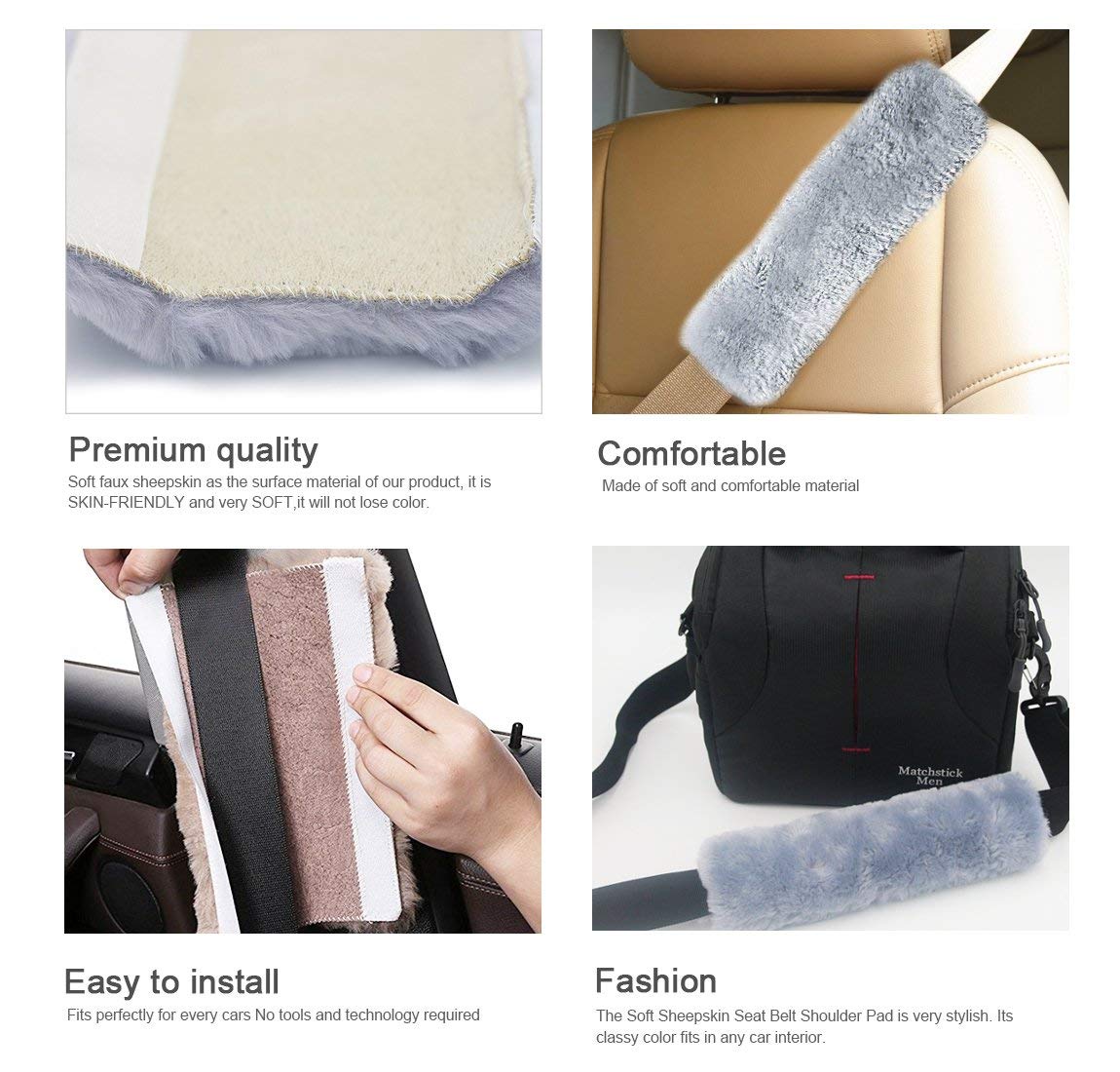 Carrep Car Seat Belt Pads Soft Seatbelt Covers Pillows Faux Sheepskin for Kids Adult Universal (2019 Gray)