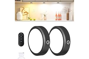 MICLIONLED Rechargeable Puck Lights with Remote Control,LED Under Cabinet Light with Full-Screen,3 Color Temperatures Stick On Wireless, Tap for Kitchen,Cabinet,Counter,Closet,Shelf,2 Pack, Black