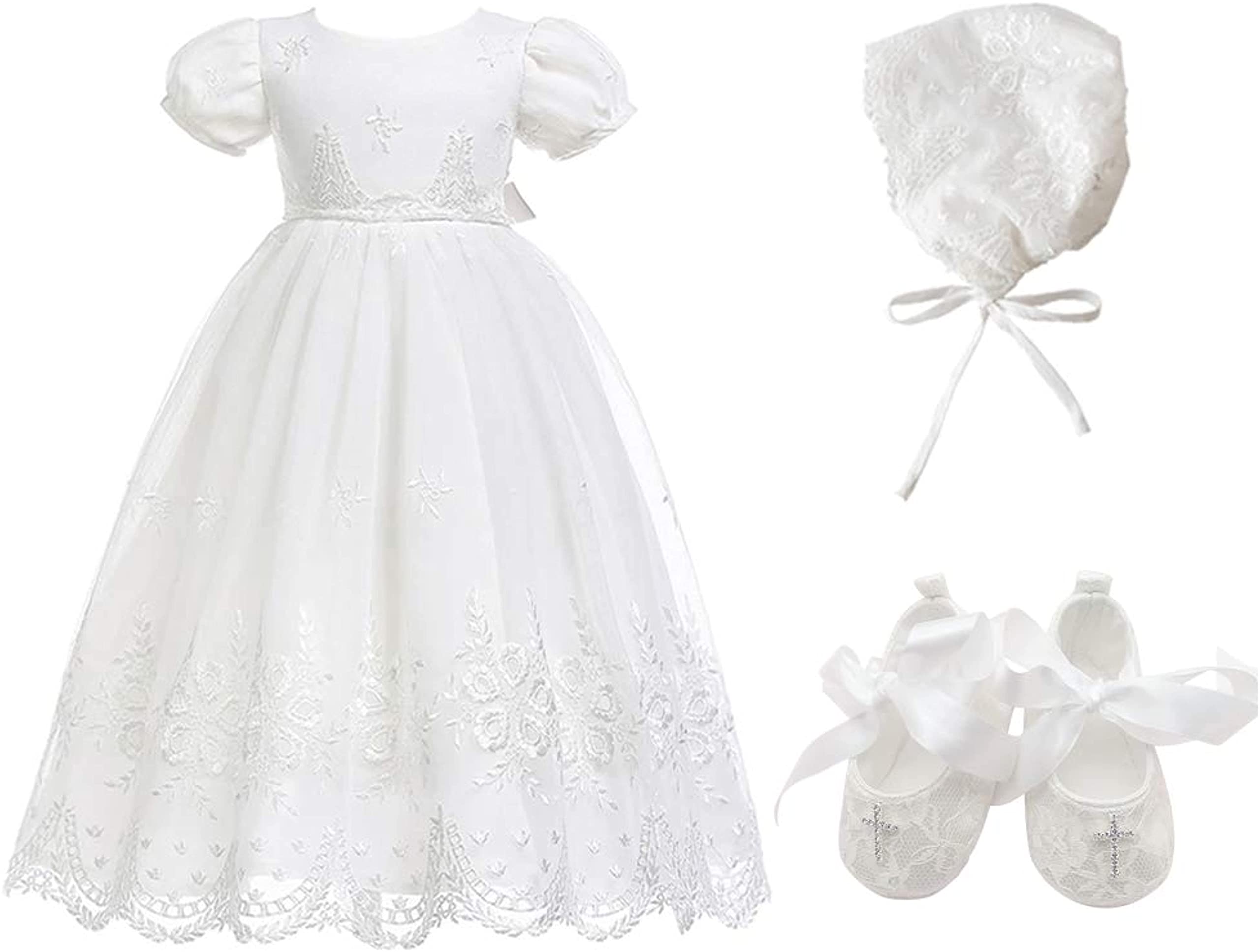 Photo 1 of Glamulice Newborn Christening Baptism Floral Embroidered Lace Dresses Baby Girls Baptism Outfits Easter 0-6 Off White Dress Hat Handmade Shoes 3M