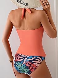 Eomenie Womens Halter Tankini Bathing Suit Ruched