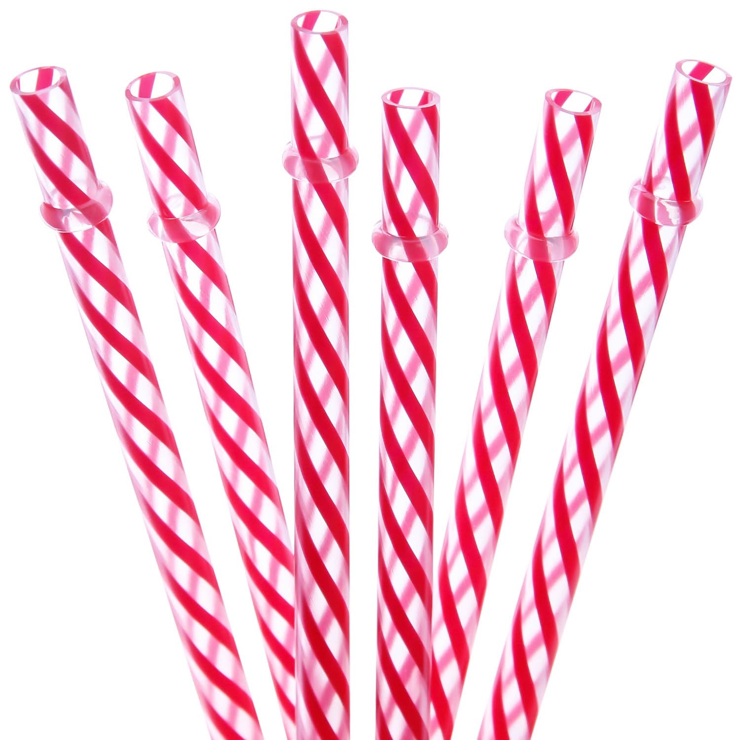 DAKOUFISHBPA Free 12 Piece 9 Inch Reusable Plastic Thick Drinking Straws for Mason Jar Yeti Rambler Clear Stripe（9inch，Red）