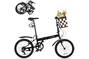 WLLPNG 20 Inch Folding Bike with 7-Speed, Foldable Bikes for Adults, Lightweight Folding Bicycle with Basket, Fender, Front a