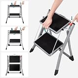 SONGMICS 2 Step Folding Ladder 150 kg Steel Grey Black view 8