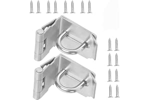 2 PCS 3 Inch 90 Degree Padlock Hasp, KINJOEK Stainless Steel Security Door Clasp Hasp Lock Latch, 2mm Extra Thick Door Gate Bolt Lock with 16 Mounting Screws