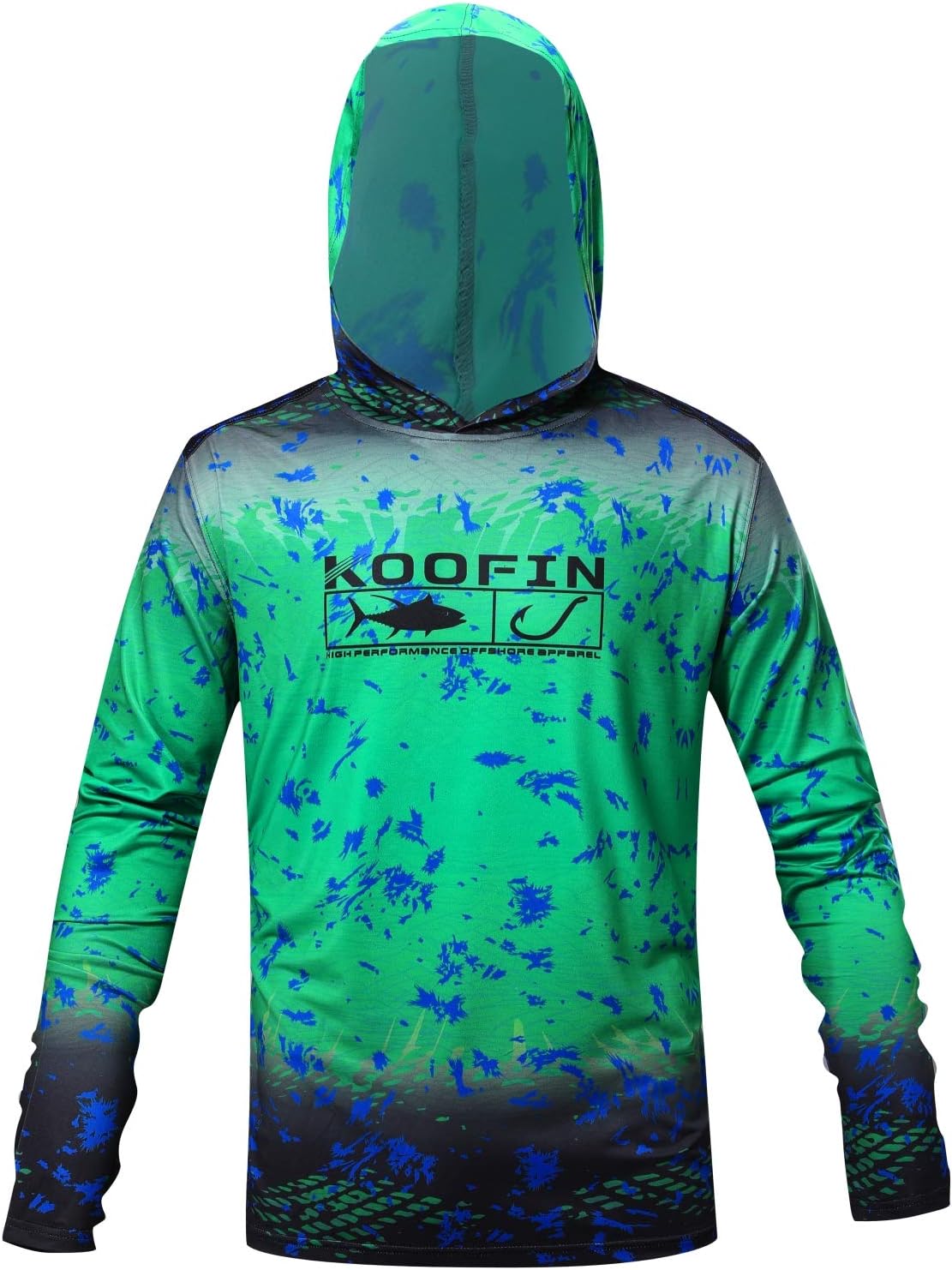 KOOFIN GEAR Performance Fishing Hoodie UPF 50 Sunblock Shirt Long Sleeve Quick-Dry Loose Fit Fade Pattern