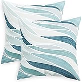 CaliTime Throw Pillow Covers Decorative 18 X 18 Inches Pack of 2 Cozy Fleece Two-Tone Abstract Sea Wave Geometric Cushion Cases for Couch Bed Sofa Farmhouse Decoration Teal Grey