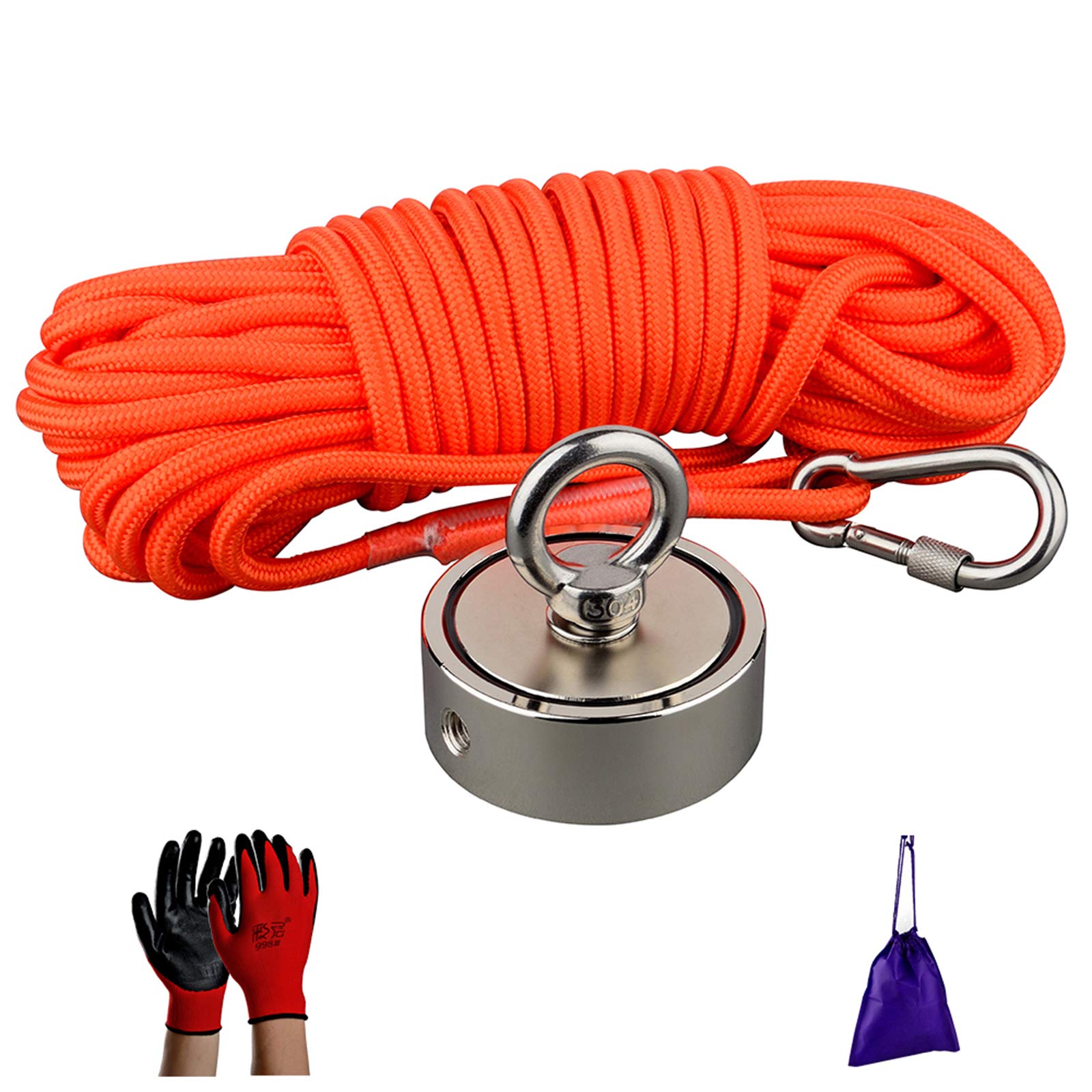 MUTUACTOR Super Powerful Neodymium Fishing Magnet Double sided combined 600kg Pull-Force with M10 eye bolts,Strong Magnet With 15M High tensile Robust Rope, Great for Treasure Hunting Underwater