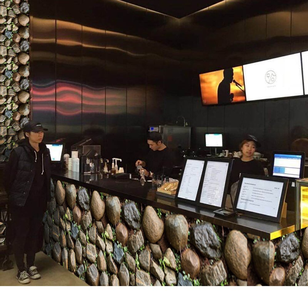 MICKYU 3D Removable Wall Stickers Imitation Pebble Waterproof PVC Self-adhesive Wallpaper Sticker for Living Room Bedroom Bar Restaurant Kitchen Decor 1.47 x 33 Ft