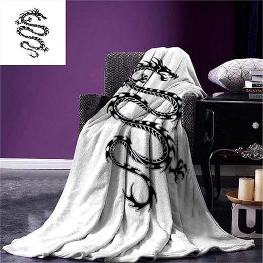 LILANG Manta Cálida Manta de Tiro de dragón japonés Silueta Negra