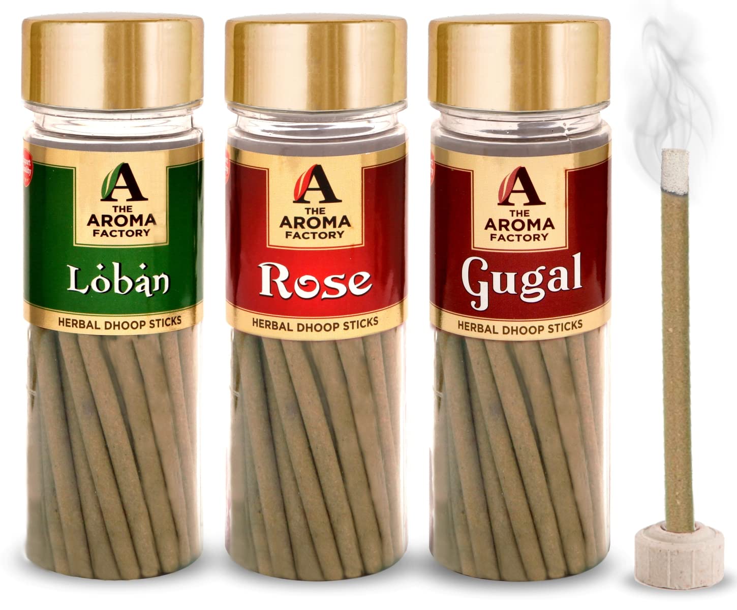 The Aroma Factory Organic Bamboo-less Incense Sticks | Non Toxic | Aromatic Fragrances Dhoop Battis | Combo of 3 Jar x 100Gram | Jute Gift Set with Wooden Holder