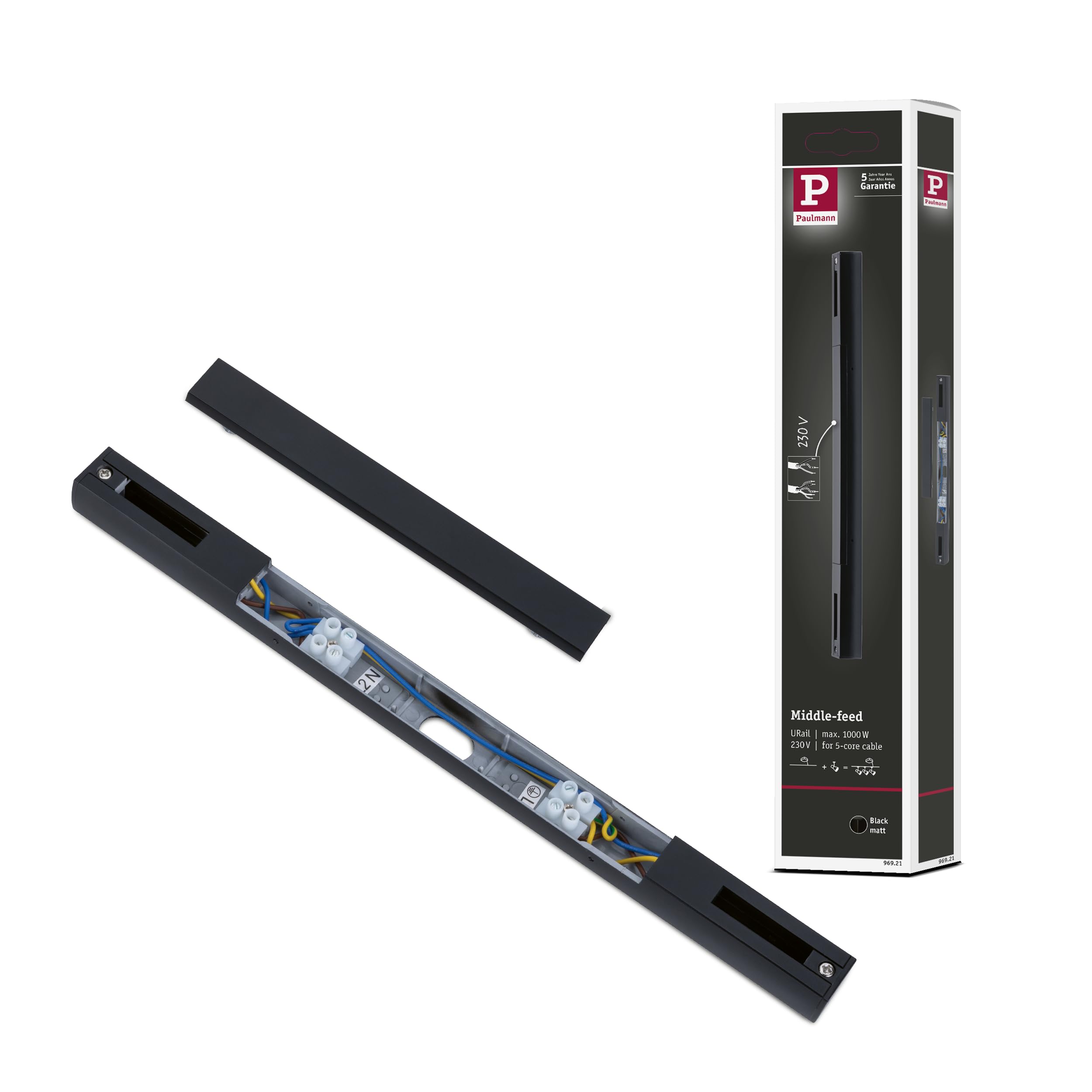 Paulmann 96921 URail middle feed 304x18mm max. 1000/1000W black matt rail system