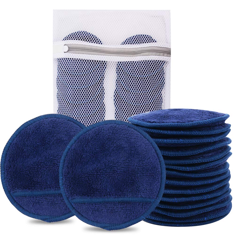 KinHwa 14 Pack Makeup Remover Cloth Reusable Microfibre Round Face Pads for Face Eyes Lips Washable Face Cloths for All Skin Types Navy-blue