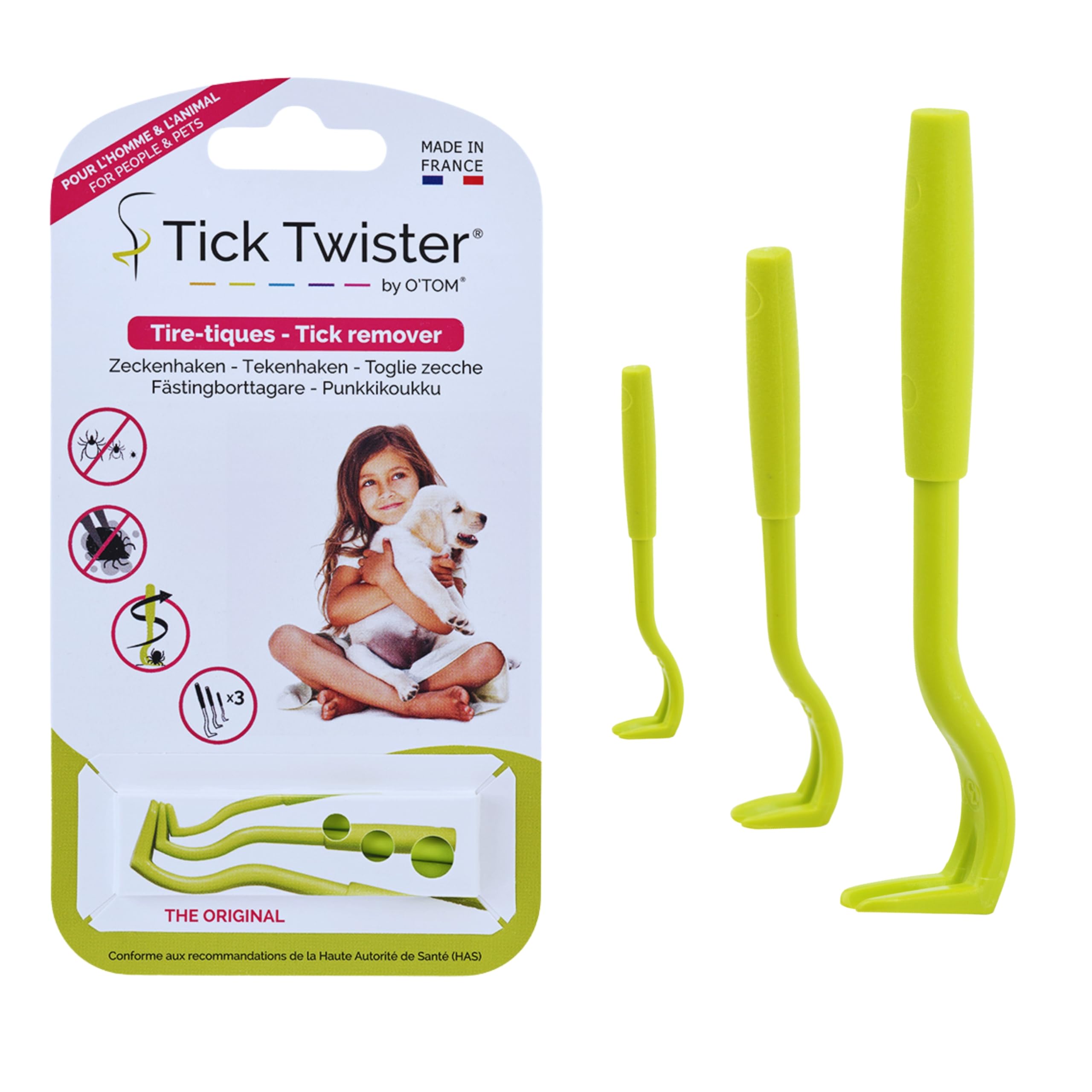 Tick Puller for Dogs, Cats and Humans (Set of 3 – Green) – Easy, Quick and Painless Removal – Tick Tongs for All Sizes of Ticks – Made in France