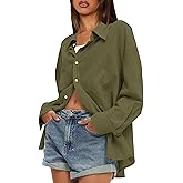 Darong Womens Button Down Shirts Cotton Dress Shirts Long Sleeve Work Blouses Collared Tops Tunics with Pocket 9214 Army Green S