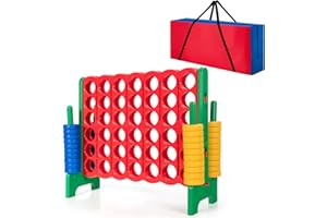 COSTWAY Jumbo 4-to-Score Giant Game Set with Storage Carrying Bag, 4 in A Row for Kids and Adults, Game Set with 42 Jumbo Rin