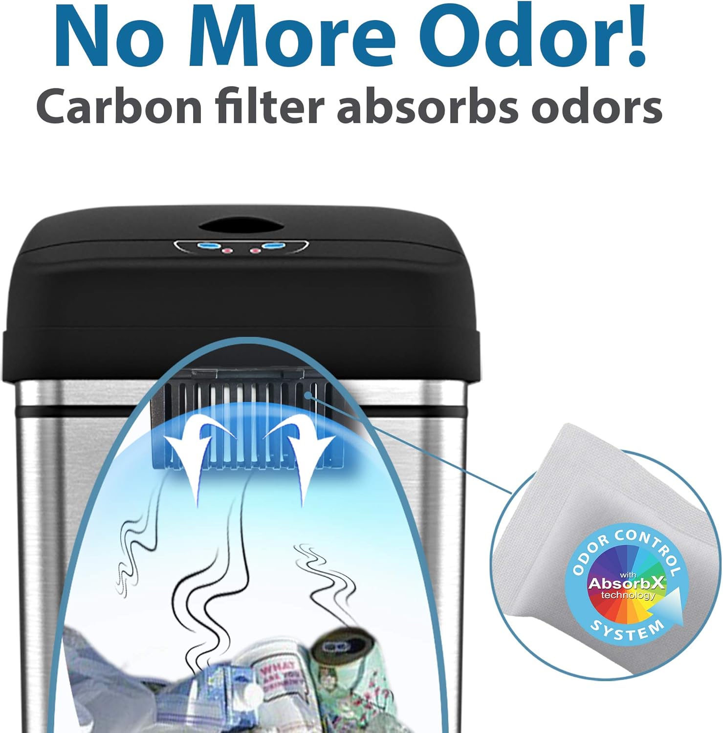 iTouchless 13 Gallon Stainless Steel Automatic Trash Can with Odor-Absorbing Filter and Lid Lock, Sensor Kitchen Garbage Bin, Power by Batteries (not included) or Optional AC Adapter (sold separately): Home & Kitchen