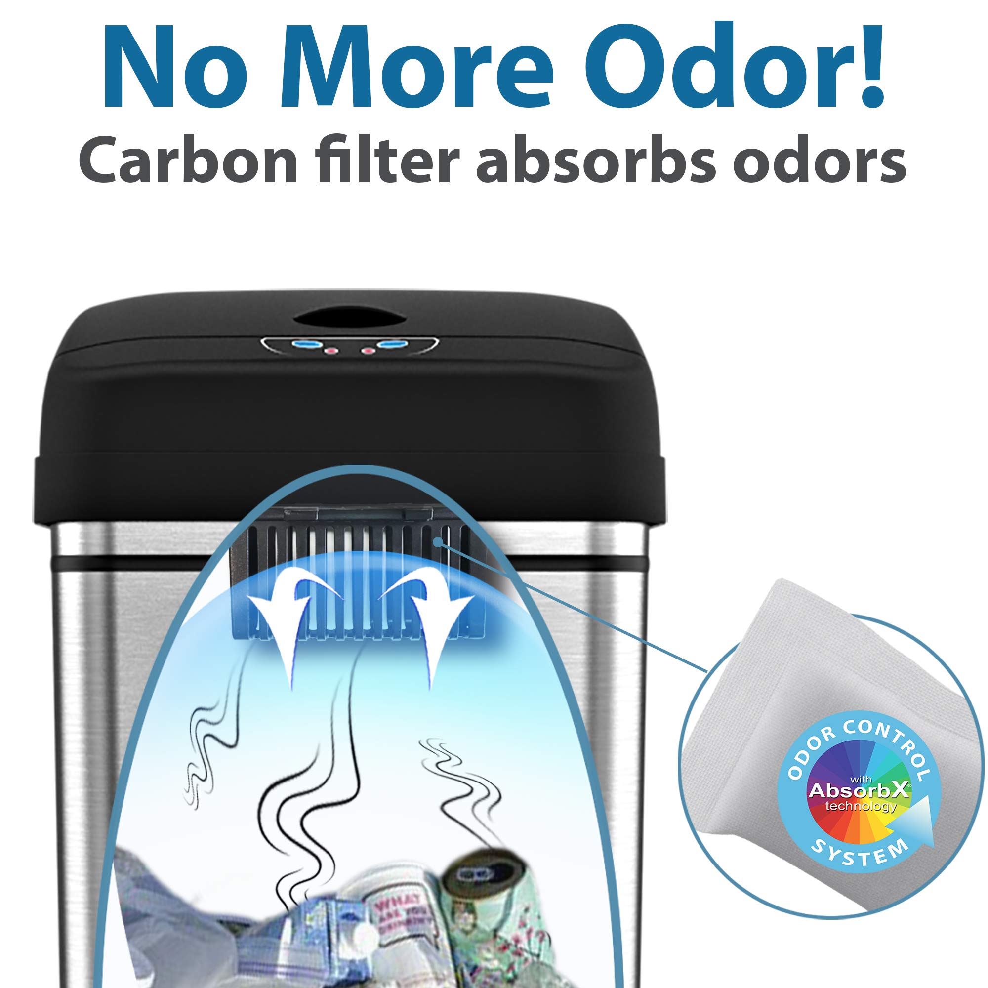 iTouchless 13 Gallon Stainless Steel Automatic Trash Can with Odor