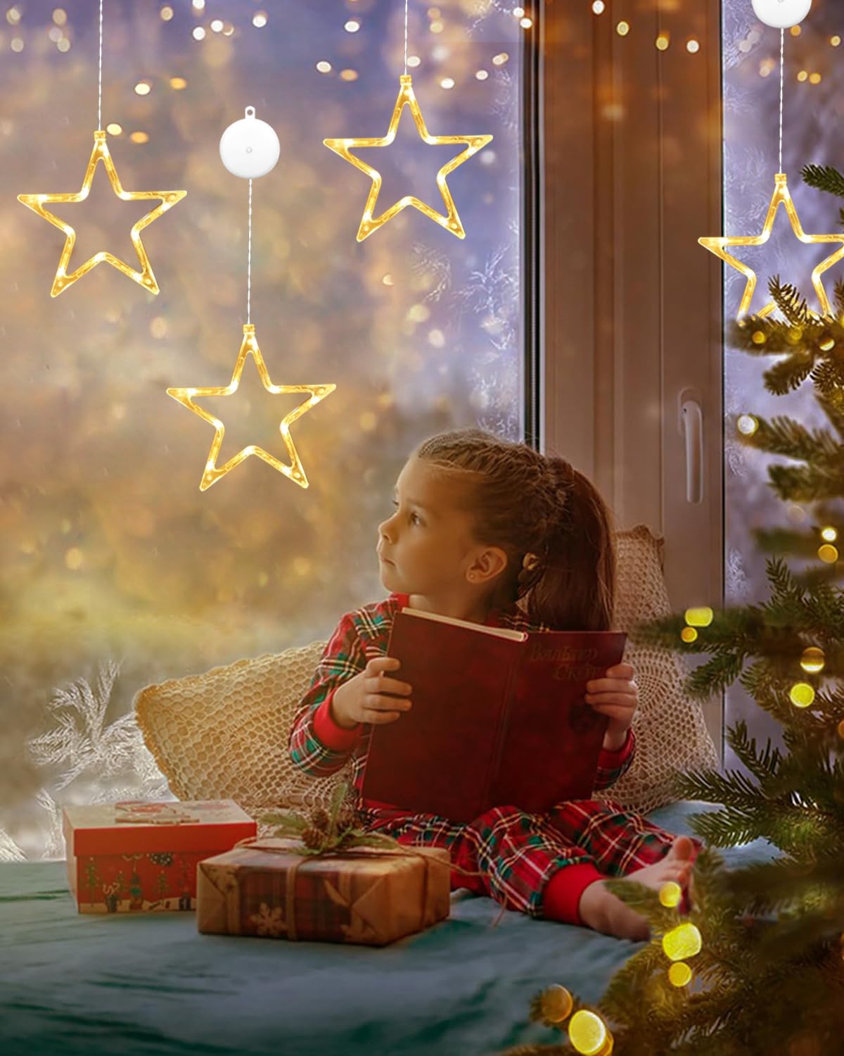 ONSTUY LED Stars Christmas Lights,3 Pack LED Christmas Window Lights,10 LEDs Christmas decorations with Timer for Window Decoration, Christmas Decoration, Balcony,Party,Wedding,Warm White, ON-WJX-3P