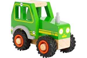 Small Foot 11078 Tractor Made of Wood for Children 18 Months and Older, FSC 100%-Certified, Also Suitable for Outdoor Play Thanks to Large Rubber Tyres Toy, Green