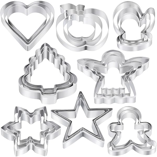 CHRISTMAS COOKIE CUTTERS SET – 24 PCS HOLIDAY COOKIE CUTTER WITH 8 SHAPES – GINGERBREAD MEN, CHRISTMAS TREE, SNOWFLAKE, APPLE, ANGEL, GLOVES, HEART AND STAR BISCUIT CUTTERS FOR WINTER HOLIDAY BAKING