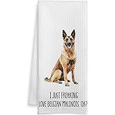 WOTYPU Belgian Malinois Gifts Kitchen Towels, Gifts for Dog Lovers Dish Tea Towels, I Just Freaking Love Belgian Malinois Decorative Hand Towel for Bathroom, 16x24 Inch