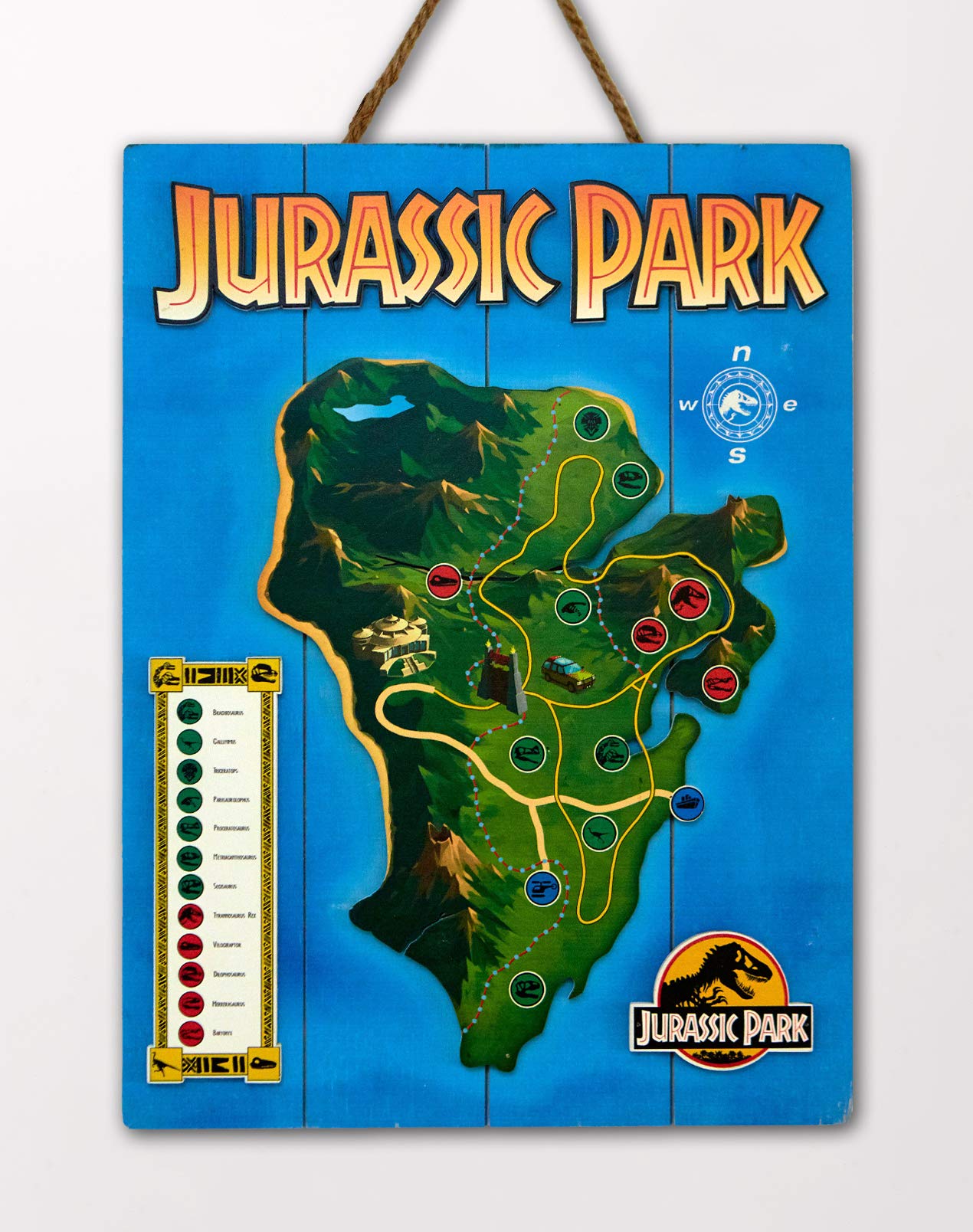 Doctor Collector DCJP16 Jurassic Park Isla Nublar Map WoodArts 3D Print, 16 x 12 inches