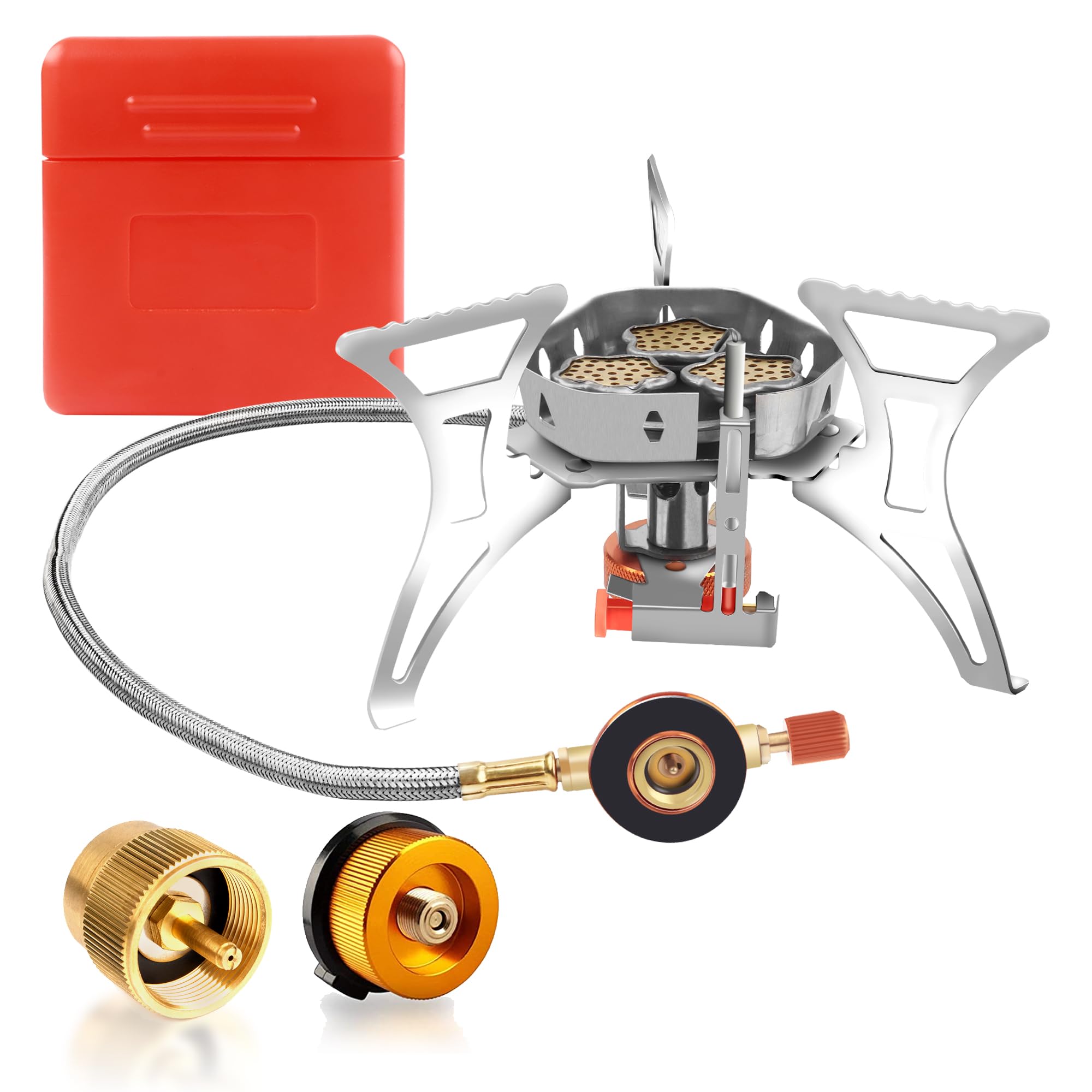 Photo 1 of (missing adaptors)  6800W Camping Stove with Piezo Ignition, Portable Backpacking Gas Stove, 1LB Propane Tank Adapter