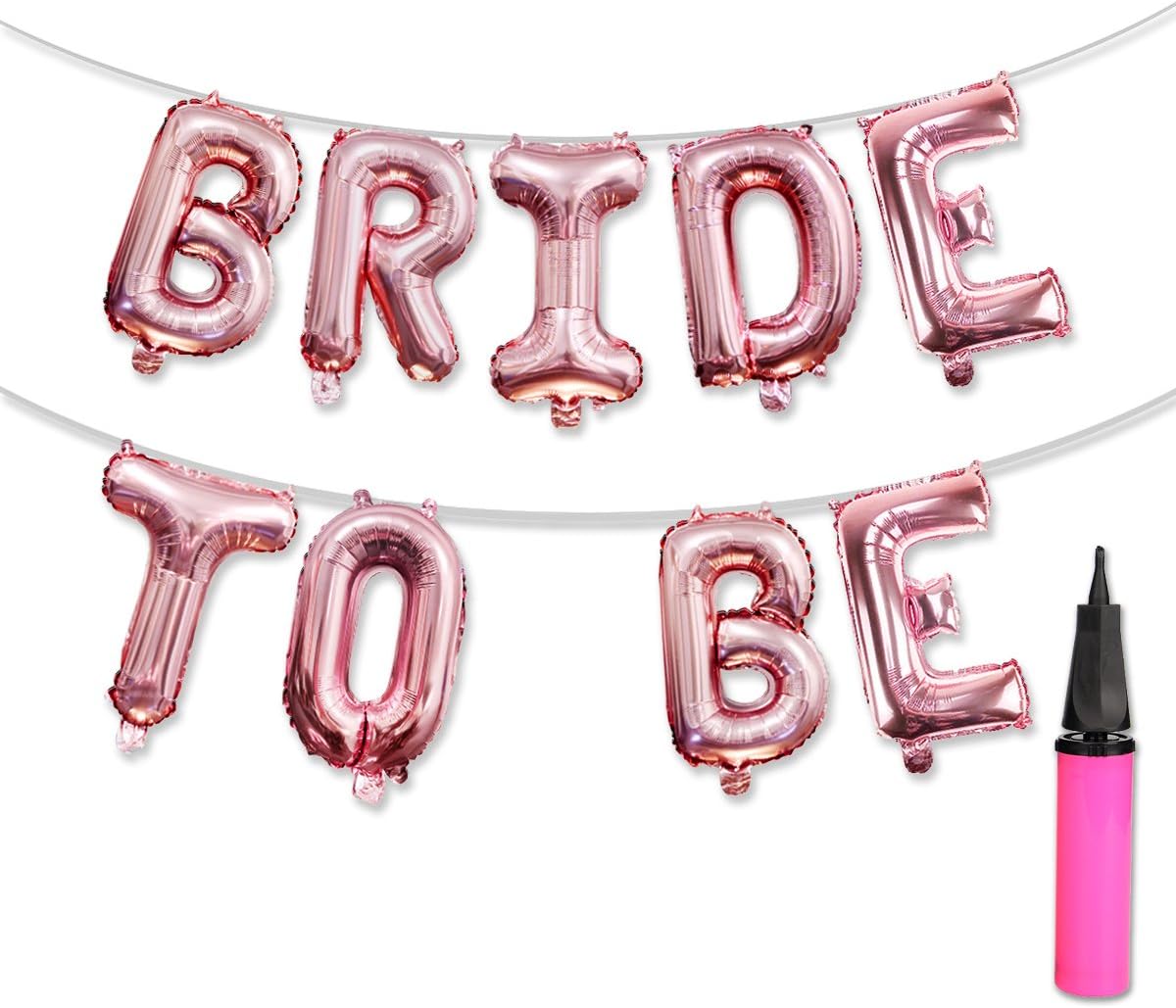 KUMEED BRIDE TO BE Balloons Banner Rose Gold Balloons, 16 INCH Foil Balloon Letters Bachelorette Bridal Shower Party Decoration Supplies with Air Pump