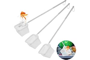 JOSOJOOU 3Pcs Aquarium Fish Net with Extendable Handle, 3.14in Small Fish Tank Net Stainless Steel Fishes Shrimp Skimming Nets for Aquarium Fishes Tank Pond(White)
