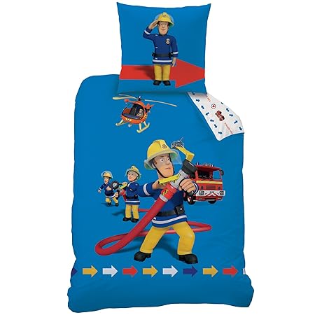 Fireman Sam 045174 Pontypandy Bettwäsche-Set, Baumwolle, blue / beige, 135 x 200 cm
