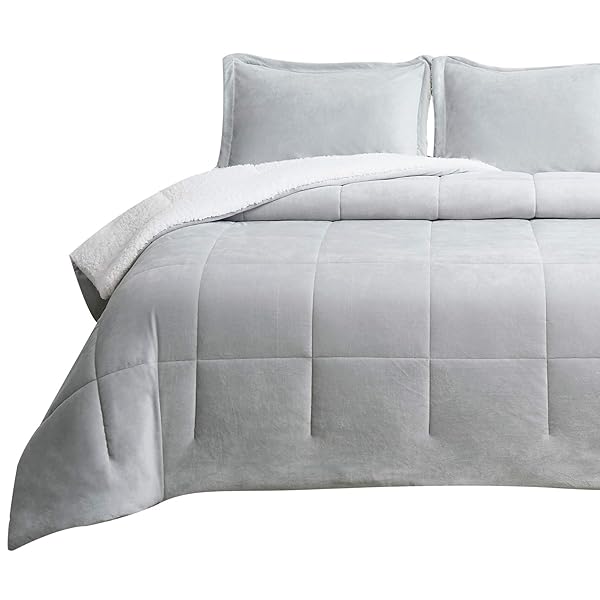 BEDSURE LUXURIOUS MICROMINK SHERPA LIGHT GREY QUEEN COMFORTER...