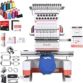 Poolin EOM 15-Needle Embroidery Machine | Starter Bundle &ndash; Includes 3D Puffy Foam,15 Threads,144pcs Pre-Wound Bobbins, 12x25'' Cut Away Stabilizer