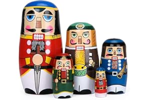 Bgraamiens 5pcs Russian Nesting Dolls Wooden Gift Birthday Gifts Handmade Painted Walnut Gaurdian Matryoshka Nesting Dolls Decorations (Walnut Gaurdian)
