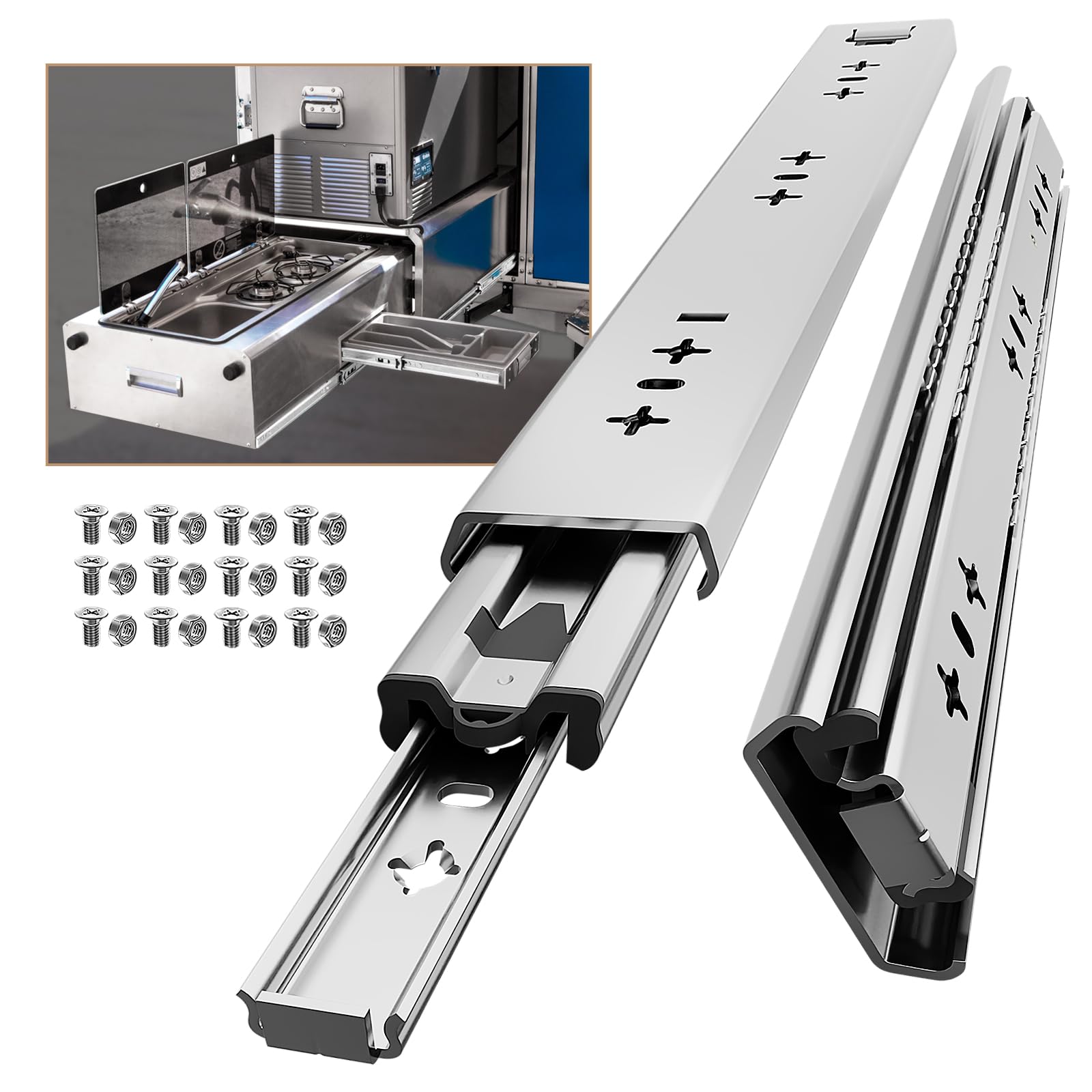 AOLISHENG Heavy Duty Drawer Runners 300mm 120Kg Load Capacity Heavy Duty Drawer Slides Draw Runners, Ball Bearing Full Extension Draw Sliding Rails Sliders Side Mount 1 Pair, 12 inch Without Lock