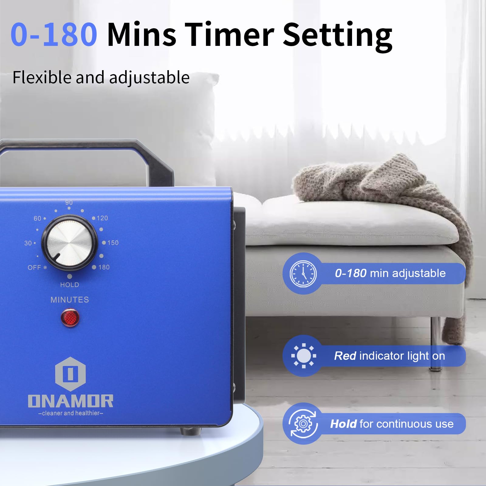 ONAMOR Ozone Generator 80000mg, Ozone Machine Odor Removal, Ozone Ionizer Deodorizer, High Efficiency Ozone Odor Eliminator for Home, Car, Smoke, Basement and Pet Room, Blue