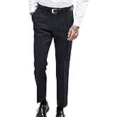 Ceehuteey Men's Retro Dress Suit Pants Thick Wool Flat Front Herringbone Tweed Trousers