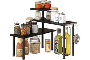 GHWIE Corner Shelf Organizer, 3 Tier Bamboo Kitchen Countertop Rack for Living Room, Office, Bookshelf Display Shelves, Space Saving Storage Shelves,Black