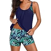 Yonique Tankini Swimsuits for Women Athletic Swim Tank Top with Boy Shorts Two Piece Tummy Control Bathing Suits