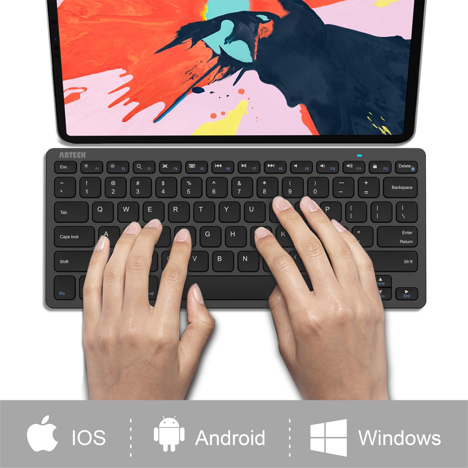 Arteck Ultra-Slim Bluetooth Keyboard Compatible with iPad 10.2-inch/iPad Air/iPad 9.7-inch/iPad Pro/iPad mini, iPhone and Other Bluetooth Enabled Devices Including iOS, Android, Windows, Black