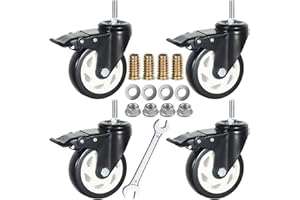 DICASAL 4 Inch Metric Stem Casters, M10*30 Stem Diameter 10mm, Length 30mm Heavy Duty Locking Cster 360 Degree Swivel Stem Wheels with Double Brakes Quite PU Rim for Floor Pack of 4