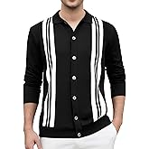Esabel.C Men‘s Knit Button Down Shirts Long Sleeve Stripe Sweater Casual Ribbed Fashion Polo Shirts for Men