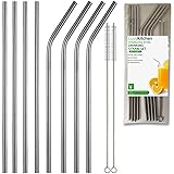 Stainless Steel Drinking Straws, Set of 8, Long Length, 2 Free Cleaning Brushes Included