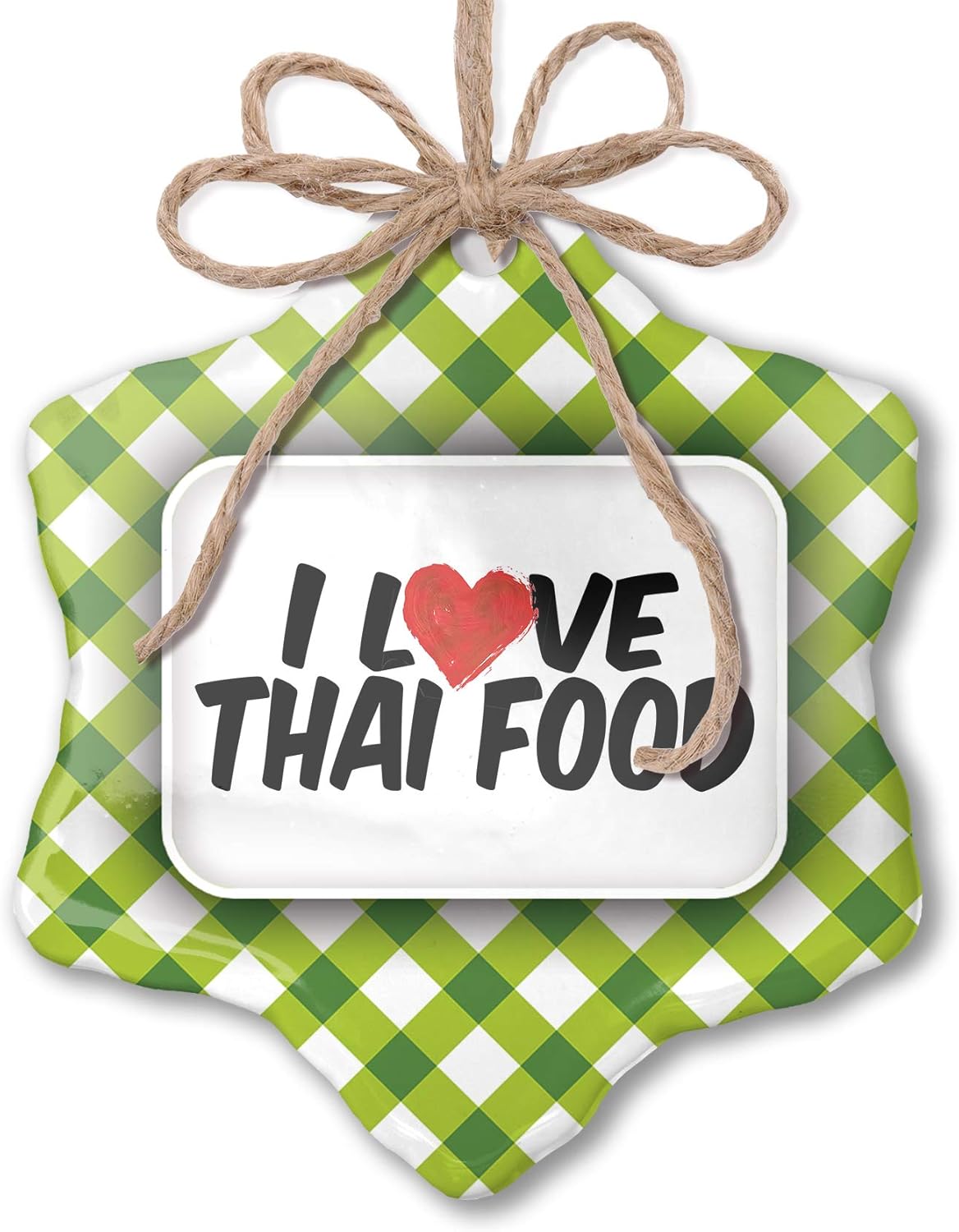 NEONBLOND Christmas Ornament I Love Thai Food Green Plaid