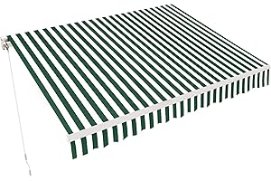 MCombo 9.9x7.8 Feet Manual Retractable Patio Door Window Awning Sunshade Shelter Outdoor Canopy,0810 (Green with White Stripes, 9.9'(L) x 7.8'(W))