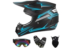 TIANDU Youth Kids Dirt Bike Motocross Helmets (Goggles Gloves Face Mask) 4PCS Set, Boys Girls Full Face Motorcycle Helmet, Mountain Bike Off Road Helmets, DOT Approved ATV Helmet