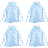 MECCANIXITY Satin Bags with Drawstring, 4x6 Inch Wedding Favor Bag Mini Gift Packaging Bag for Birthday Christmas Jewelry Party (Blue, Pack of 4)